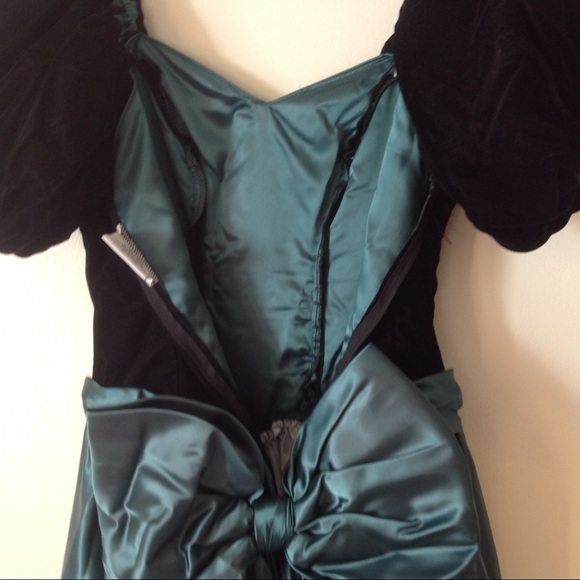 Vintage dress, greenish blue and black size Small - Picture 4 of 8